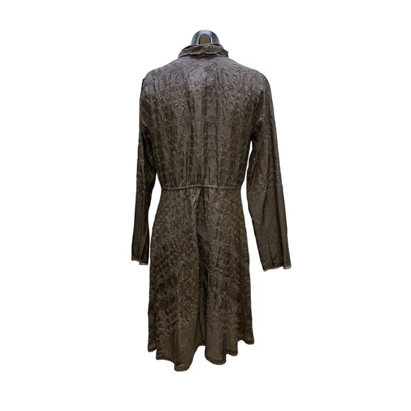 Johnny Was Vintage Dark Chocolate Embroidered Open Front Silk Cardigan - Picture 2 of 8